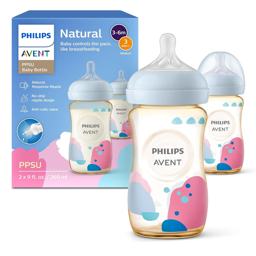 Philips Avent Natural PPSU Baby Bottles, Medium Flow, 9 oz, BPA-Free Pack Of 2 Bottles