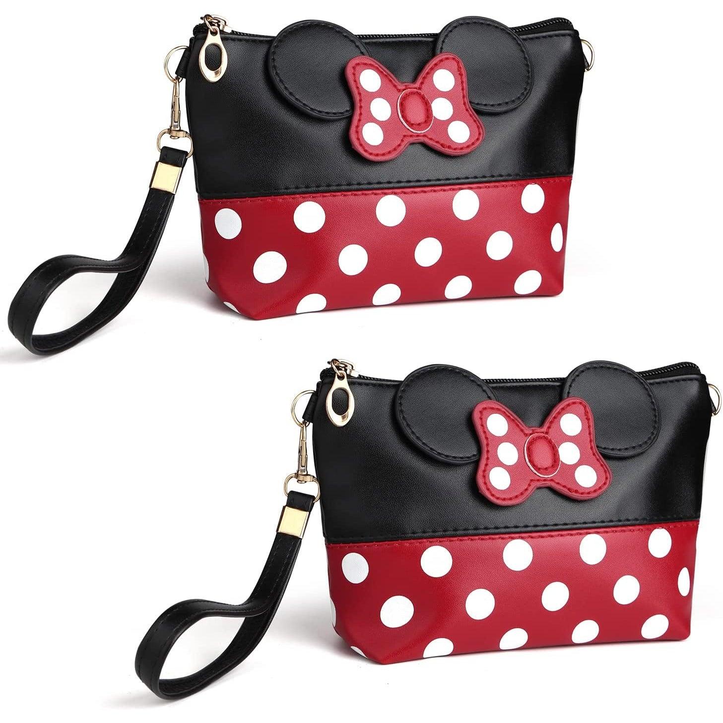 Minnie Mouse Ears Bag with Zipper Cartoon Leather Travel Makeup Handbag with Ears and Bow-knot, Cute Portable Cosmetic Bag Toiletry Pouch for Women Teen Girls Kids (Black) - BumbleToys - Bags, Girls, Leather