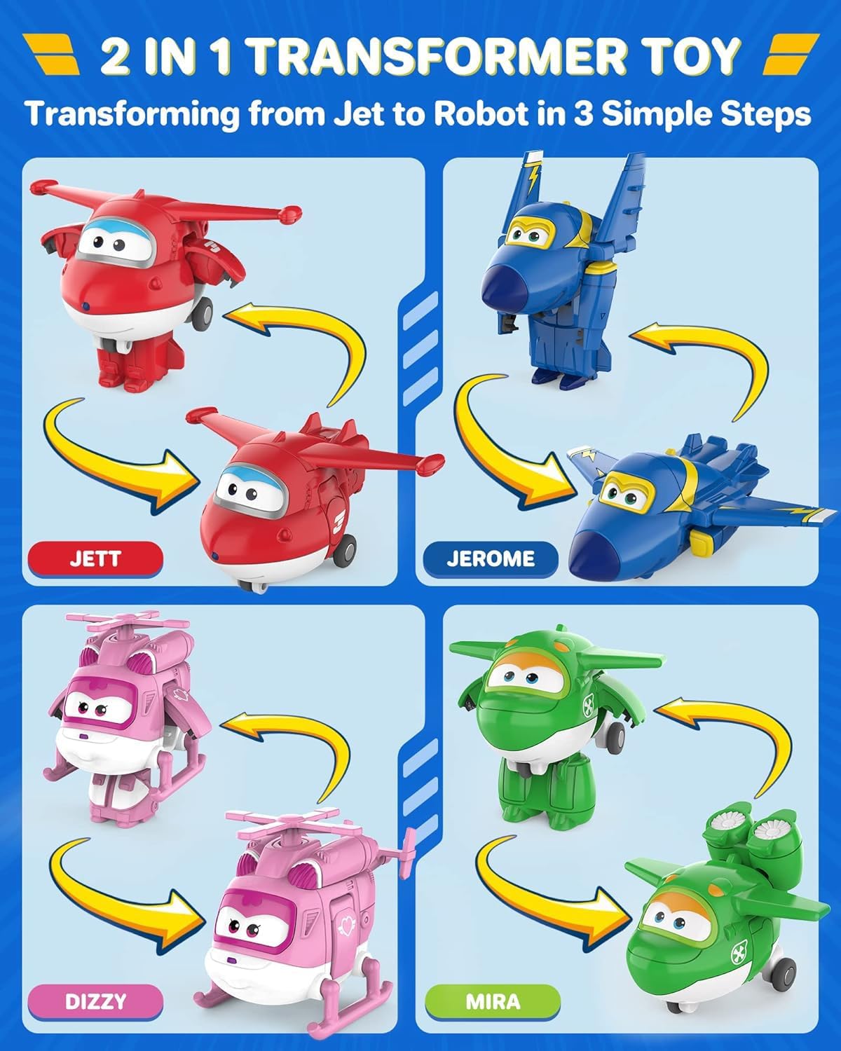 Super Wings Toys, Transformer Toys 2 Inch, Airplane Toy for Kids 3-5 Years Old, 15 Packs Transforming Jet Playset