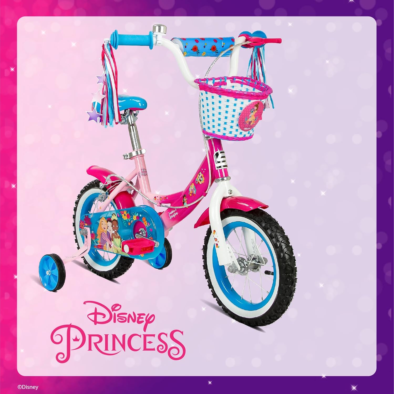 Spartan Disney Princess Bicycle, Rear Caliper Brakes, Easy Saddle Height Adjustment, Colorful, 3 Years+, Pink /Blue - 12 Inches