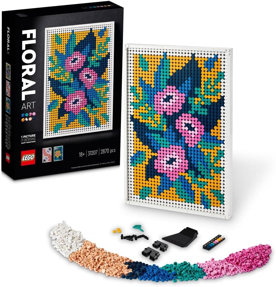 LEGO® 31207 Floral Art V29, 3in1 Flower Pictures, Wall Art Decoration Building Set, Arts and Crafts Kit, Creative DIY Activity, Beautiful Home Decor, Gift Idea for Adults, Men, and Women