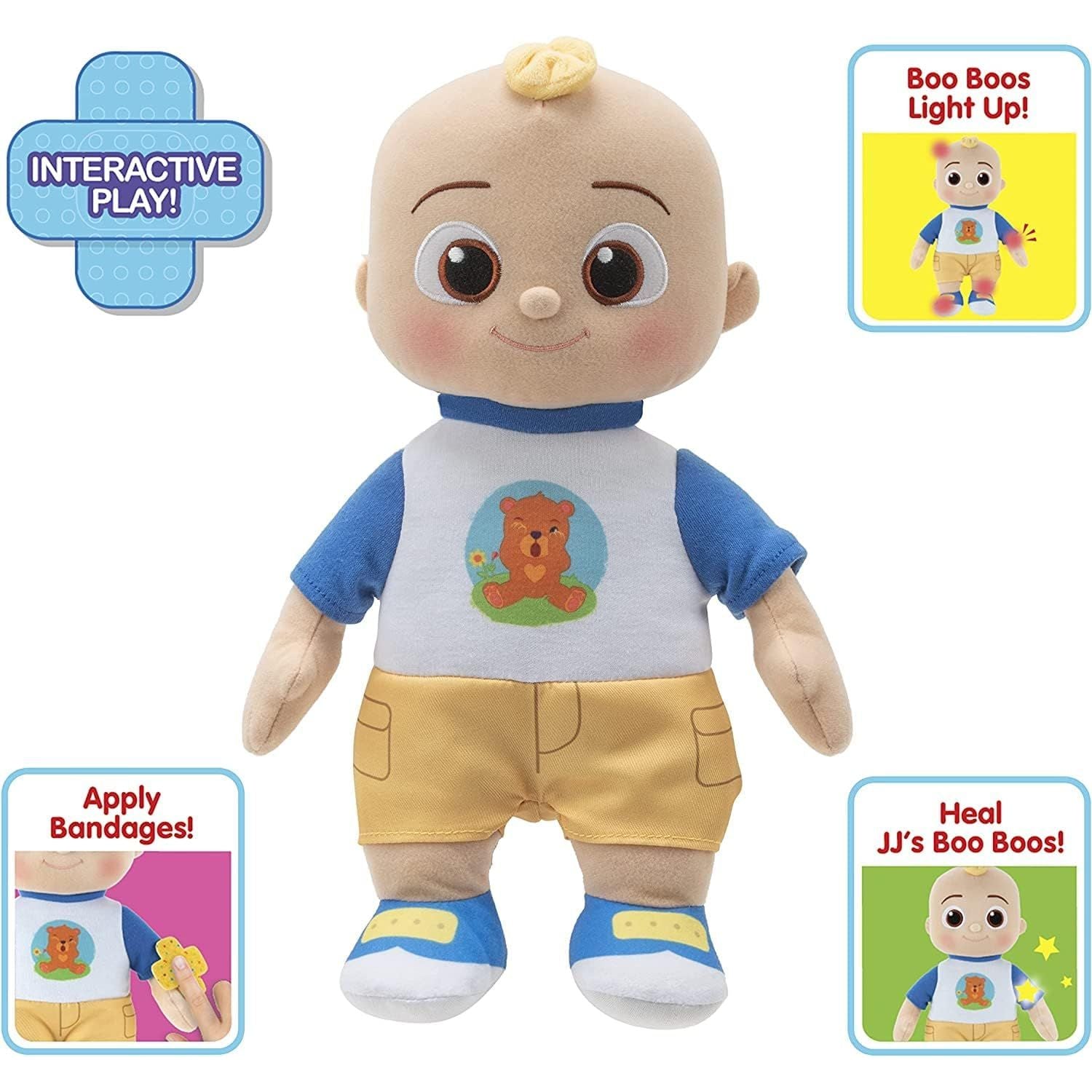 CoComelon Boo Boo JJ Deluxe Feature Plush - Includes Doctor Checkup Bag, Bandages, and Accessories to Care for JJ