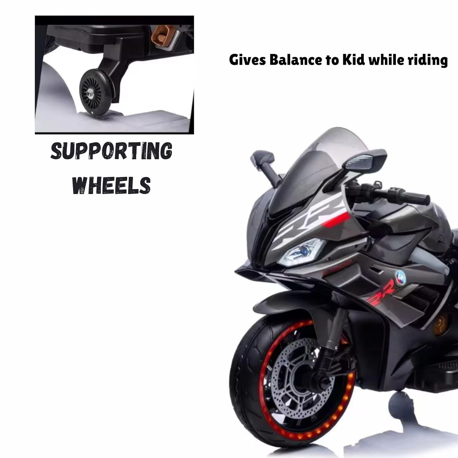 دراجة أطفال تعمل بالبطارية ١٢ فولت مزودة بإضاءة LED ومشغل MP3 وعجلات LED