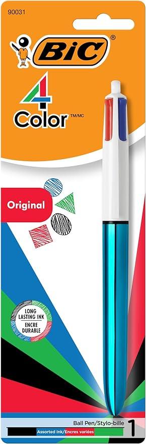 BIC 4-Color Original Retractable Ball Pens, Medium Point (1.0mm), 1-Count Pack, Retractable Ball Pen With Long-Lasting Ink