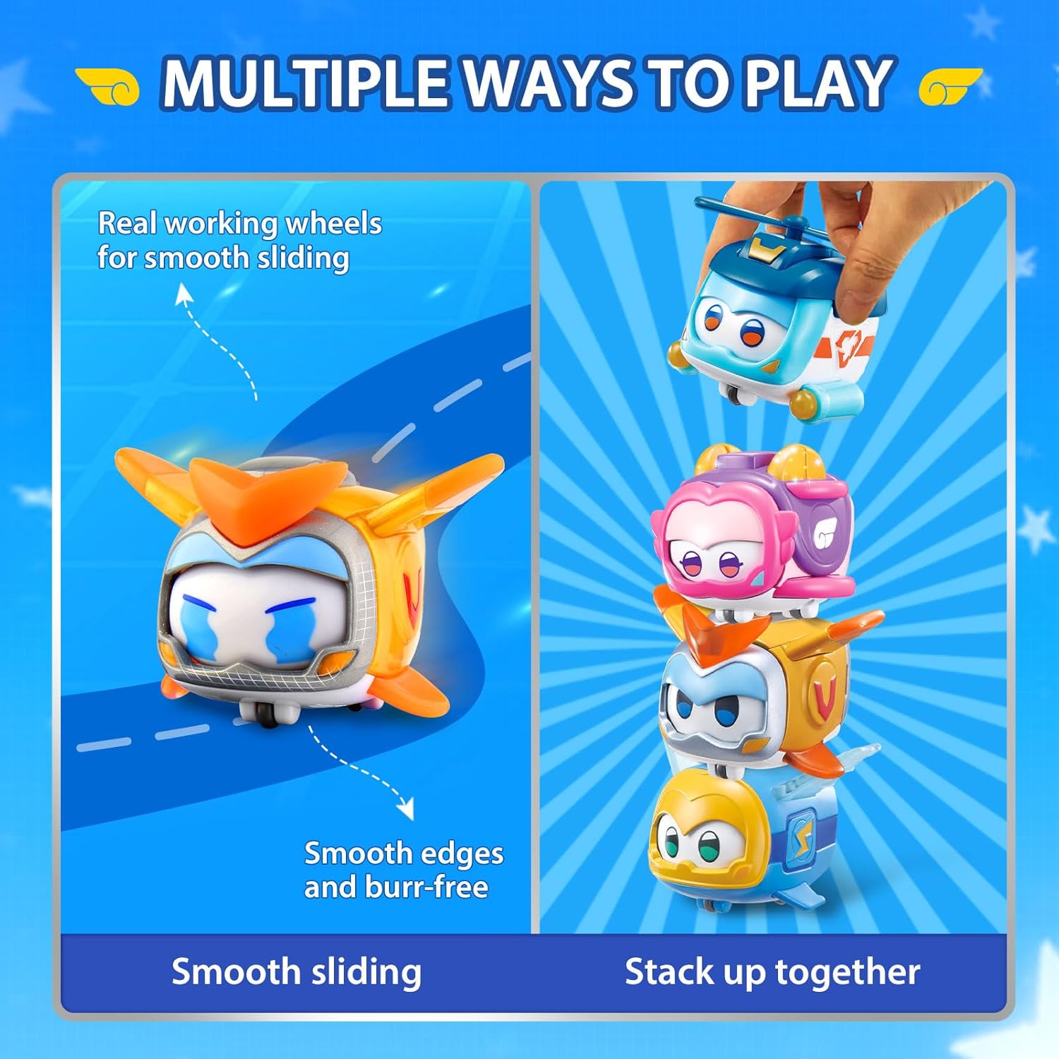 Super Wings Super Pets 4-Pack Collection Jerome, Golden Boy, Shine, Ellie, Vehicle Action Figure with Light Effect and Mutiple Emotion Expressions, Gifts for Kids Age 3+