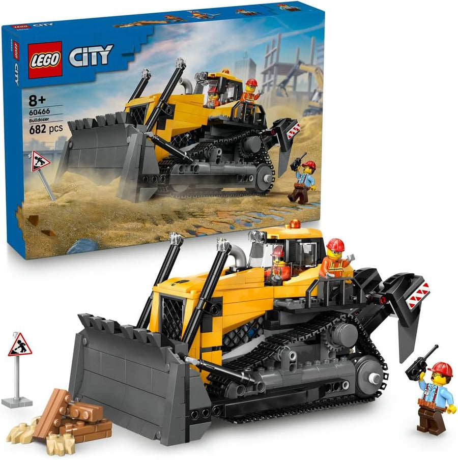 لعبة جرافة صفراء LEGO City 60466 - مجموعة بناء مركبة بناء كبيرة - تتضمن 3 شخصيات مصغرة بالإضافة إلى مكعبات فضفاضة وعلامات طريق - هدية عيد ميلاد للأولاد من عمر 8 سنوات فما فوق