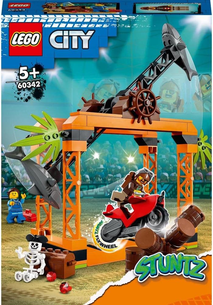Lego City 60342 Stuntz The Shark Attack Stunt Challenge Adventure Series Toy with Flywheel Powered Stunt Bike & Racer Minifigure, Toys for Kids Years Old and Up