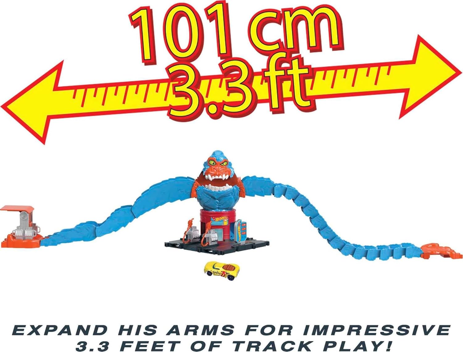 لعبة Hot Wheels City Wreck & Ride Gorilla Attack مع سيارة واحدة، متصلة بمجموعات أخرى، مجموعة ذات طابع محطة وقود 
