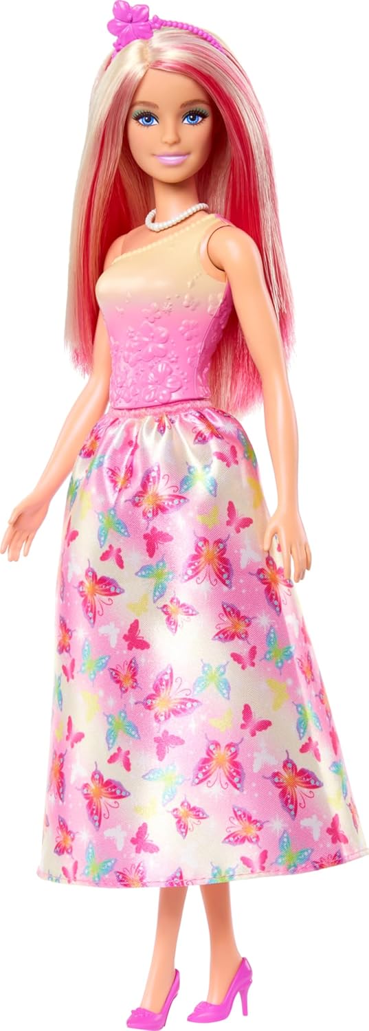 Barbie Royal Doll With Pink And Blonde Hair, Butterfly-Print Skirt And Accessories