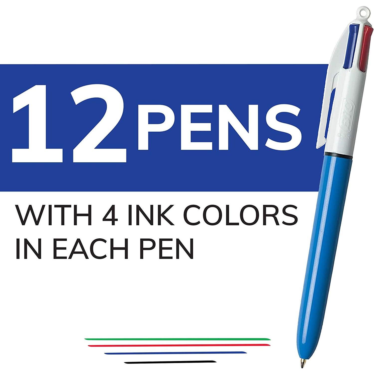 أقلام كروية أصلية قابلة للسحب من بيك 4 ألوان ، نقطة متوسطة (1.0 مم) ، عبوة مكونة من 12 قطعة