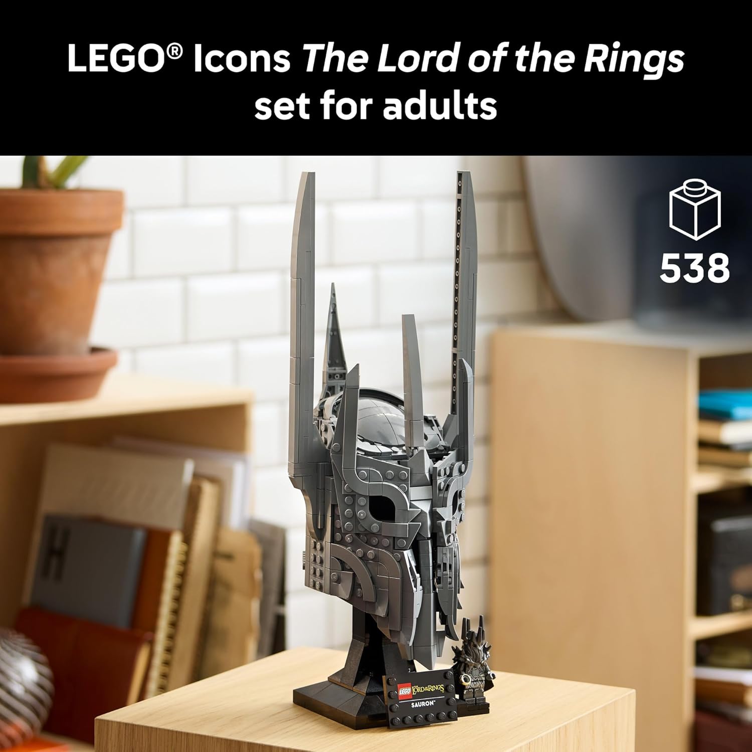 LEGO Icons The Lord of The Rings: Sauron's Helmet - Building Set for Adults, Ages 18+ - Bedroom, Home Office, Book Shelf Decor - W/Sauron Minifigure - Gift for LOTR Fans - 11373
