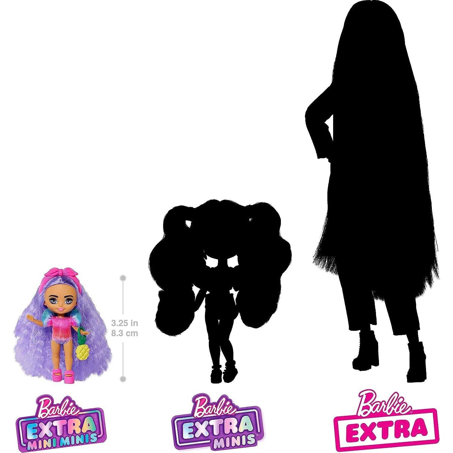 Barbie Extra Mini Minis Travel Doll with Beach Fashion, Tie-Dye Swimsuit and Tropical Accessories, Barbie Extra Fly Small Doll