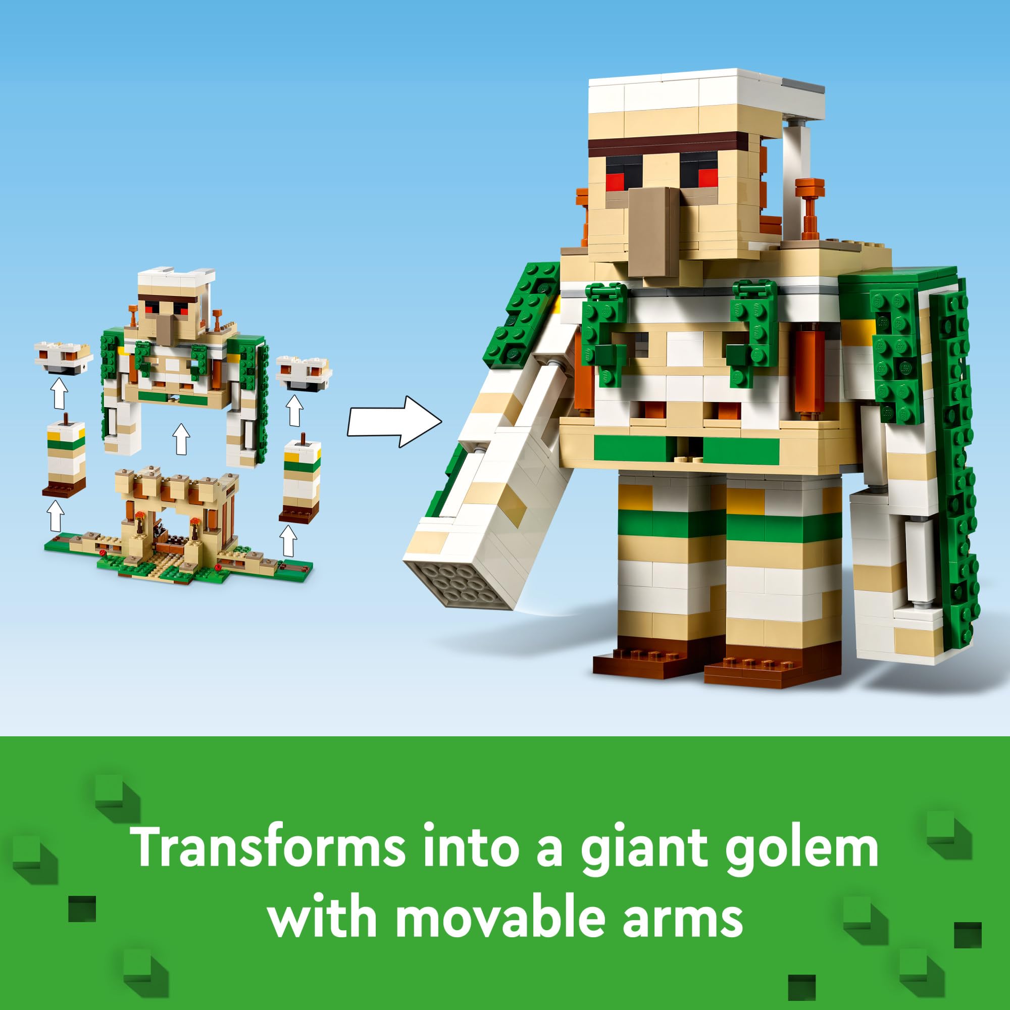 LEGO Minecraft The Iron Golem Fortress 21250 Building Toy Set, Playset Featuring a Crystal Knight and Golden Knight, A Fortress and a Giant Golem, Build and Display Minecraft Toy for 9 Year Old Kids