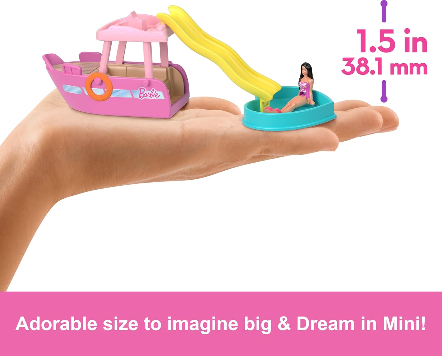 Barbie Mini BarbieLand Doll & Toy Vehicle Sets, 1.5-inch Doll & Dream Boat with Color-Change Surprise