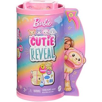 Barbie Chelsea Cutie Reveal Small Doll & Accessories, Brunette in Lion Costume, 6 Surprises, Color Change (Styles May Vary)