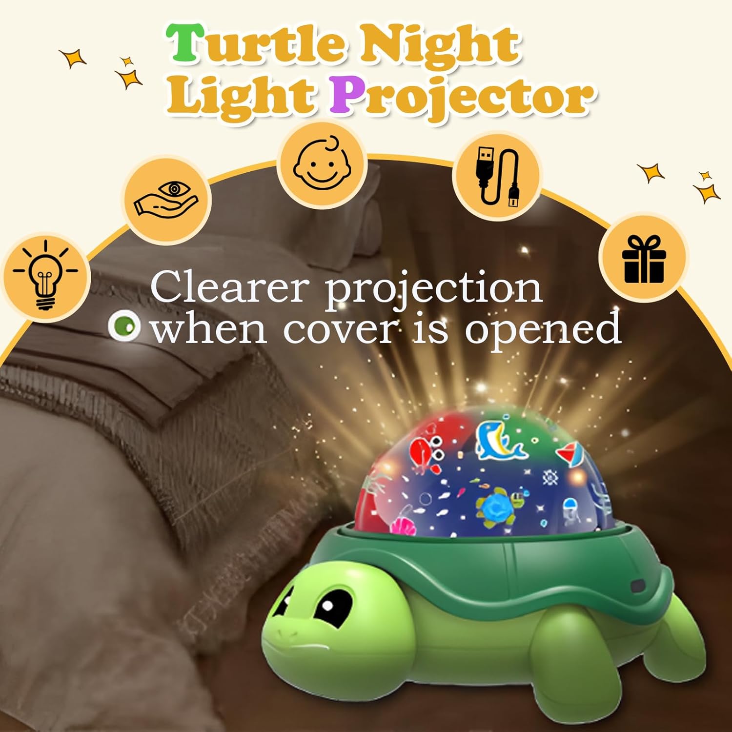 Night Light 360°Slient Rotating Ocean Star Projector Lights