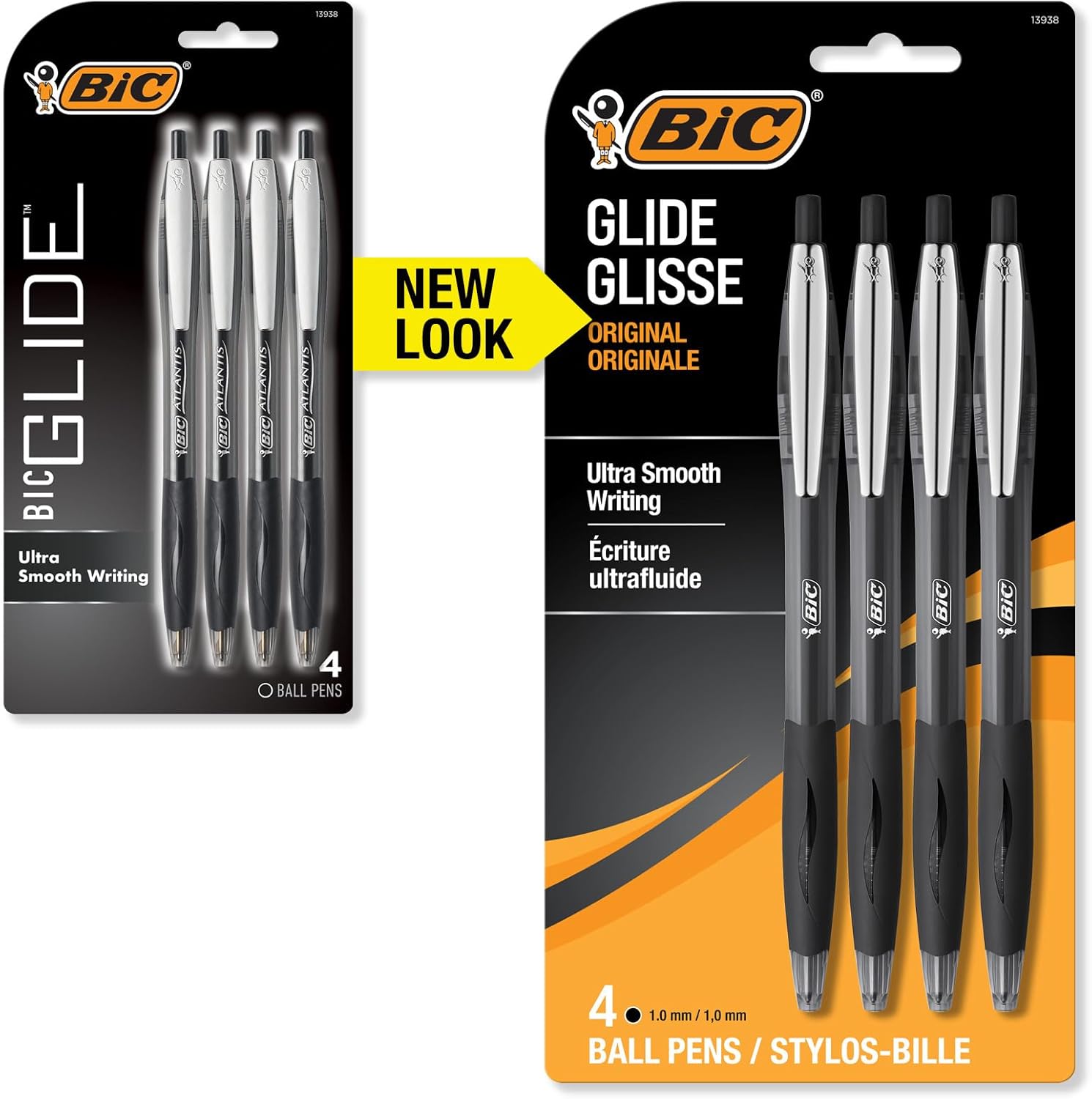 BIC Atlantis Original Retractable Ball Pen, Medium Point (1.0 mm), Black, 4-Count