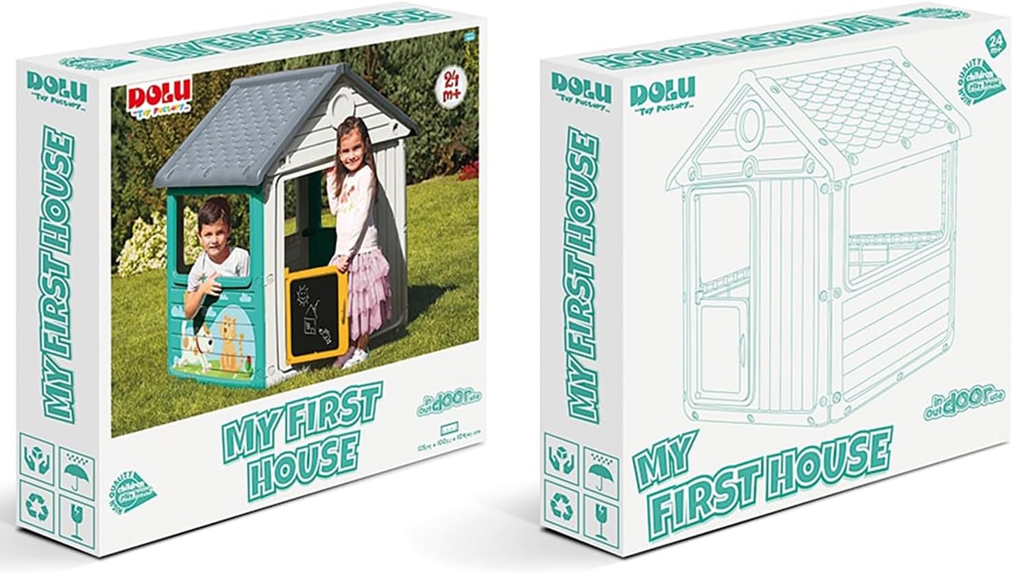 My First House: White & Green - Playhouse, Indoor & Outdoor Toy, Cat & Dog Decal, Waterproof & Durable, Imaginative Play, Toddler Kids Age 2+
