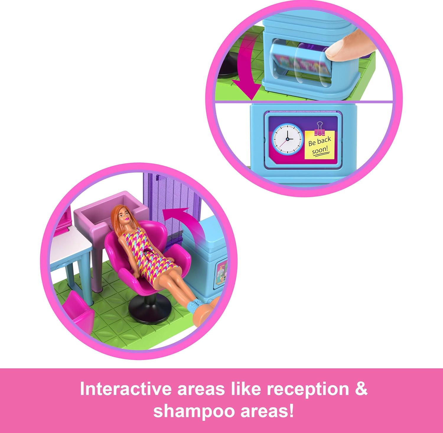 Barbie Mini BarbieLand Collectible Hair Salon Playset with 1.5-Inch Doll, Style Station with Mirror, Shampoo Area and Reception Desk for Storytelling Play