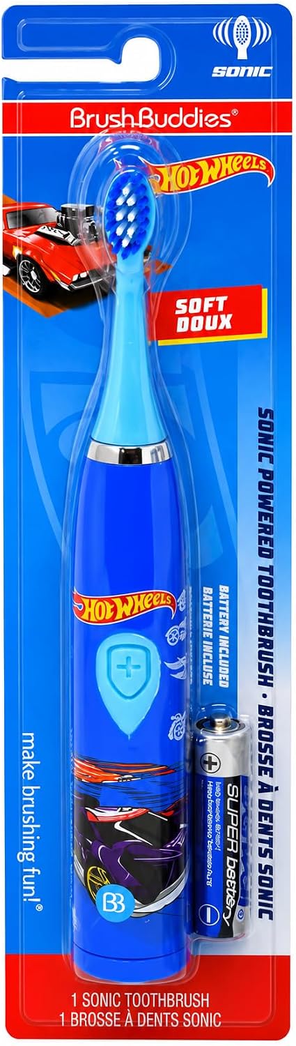 Brush Buddies Hot Wheels Battery Powered Sonic Electric Kids Toothbrush Soft Bristles Rounded Head