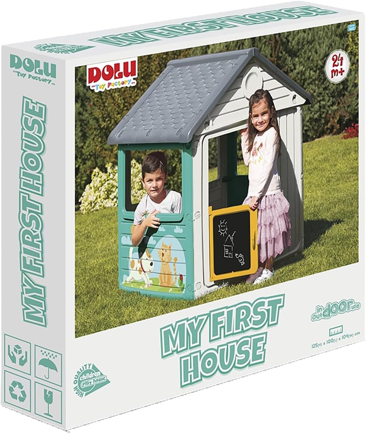 My First House: White & Green - Playhouse, Indoor & Outdoor Toy, Cat & Dog Decal, Waterproof & Durable, Imaginative Play, Toddler Kids Age 2+