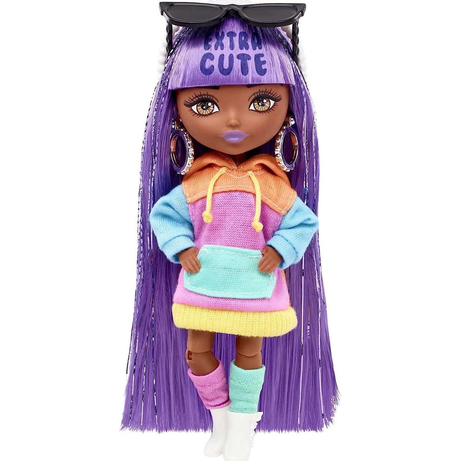 Barbie Extra Minis Doll & Accessories with Purple & Silver Hair, Toy Pieces Include Color-Block Hoodie Dress & Boots - BumbleToys - 5-7 Years, Barbie, Barbie Extra, Dolls, Fashion Dolls & Accessories, Girls, Miniature Dolls & Accessories, OXE, Pre-Order
