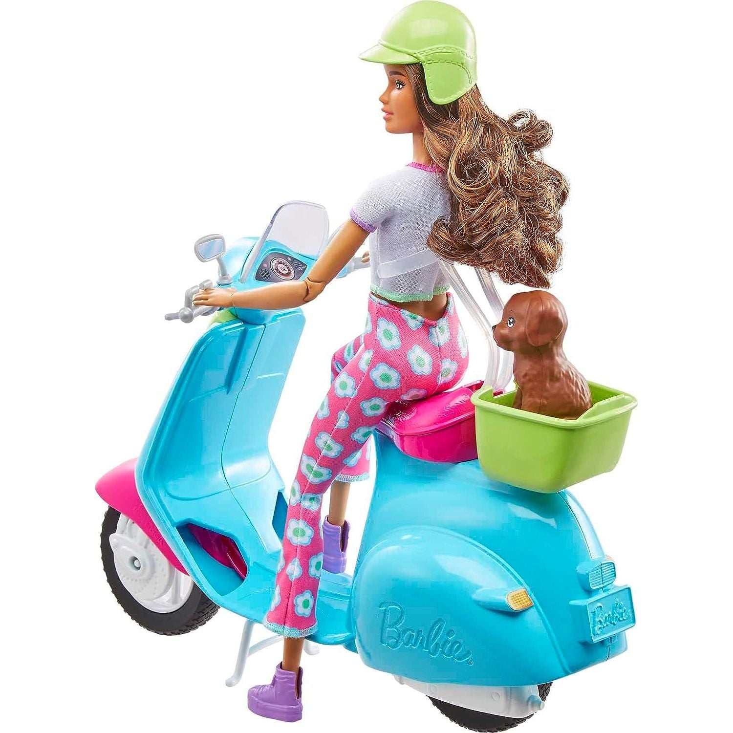 Barbie Fashionistas Doll and Scooter, Travel Playset with Stickers, Pet Puppy and Themed Accessories like Map and Camera