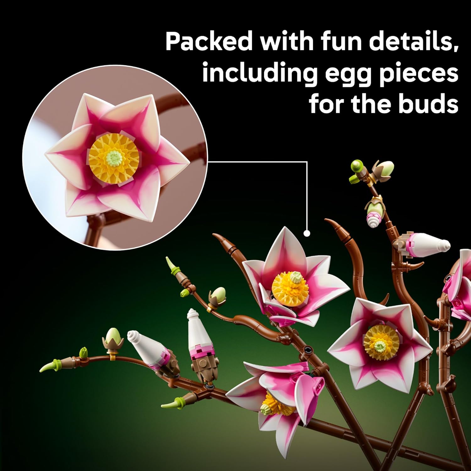 LEGO Botanicals Magnolia Branches Building Set for Adults, Ages 18+ - Gift for Birthdays - Artificial Flowers for Home Office, Bedroom or Desk Decor - 11510