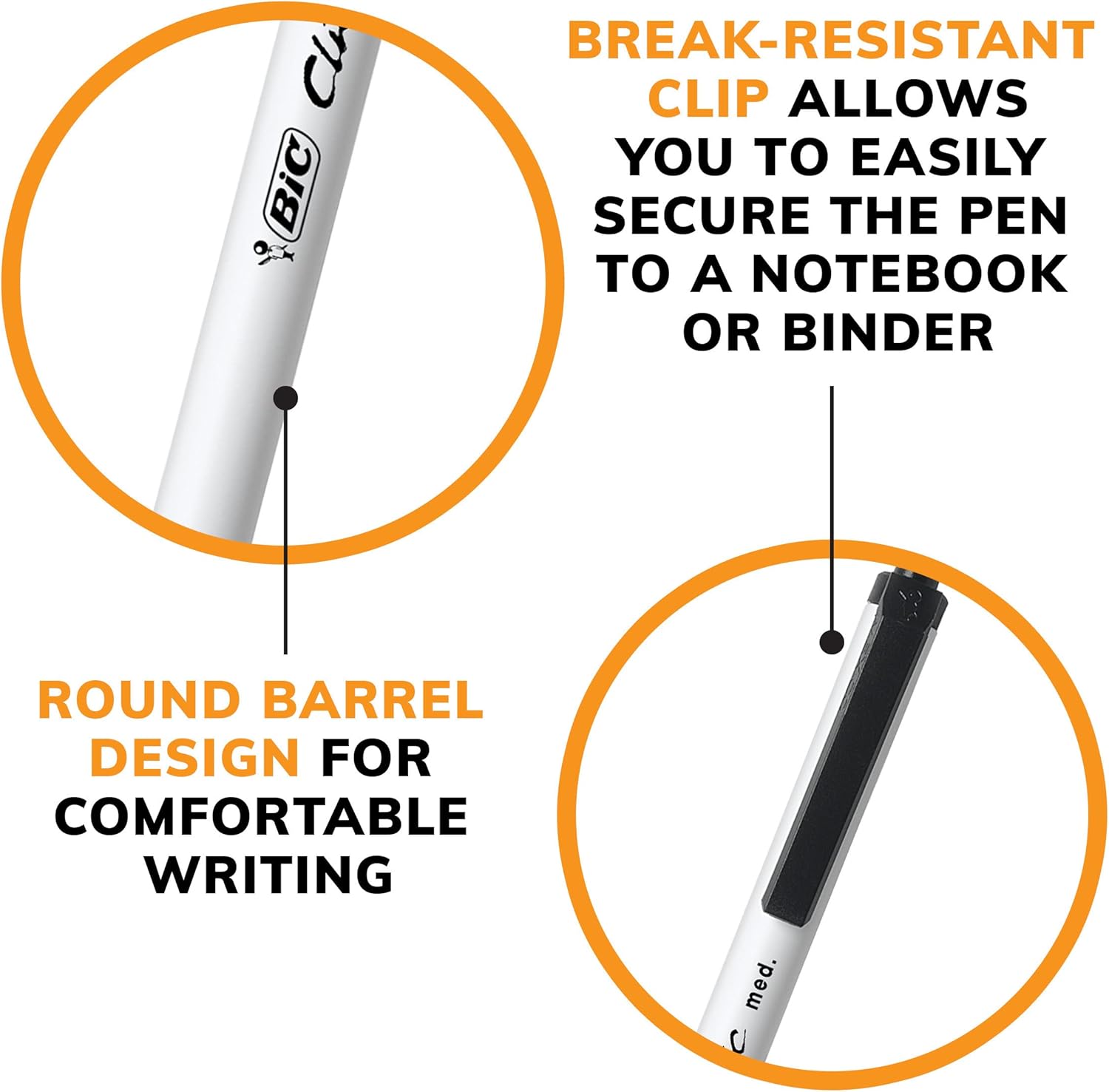 أقلام حبر جاف قابلة للسحب من BIC Clic Stic باللون الأسود، متوسطة الرأس (1.0 مم)، عبوة من 24 قلمًا، بتصميم أسطواني مستدير للكتابة المريحة 