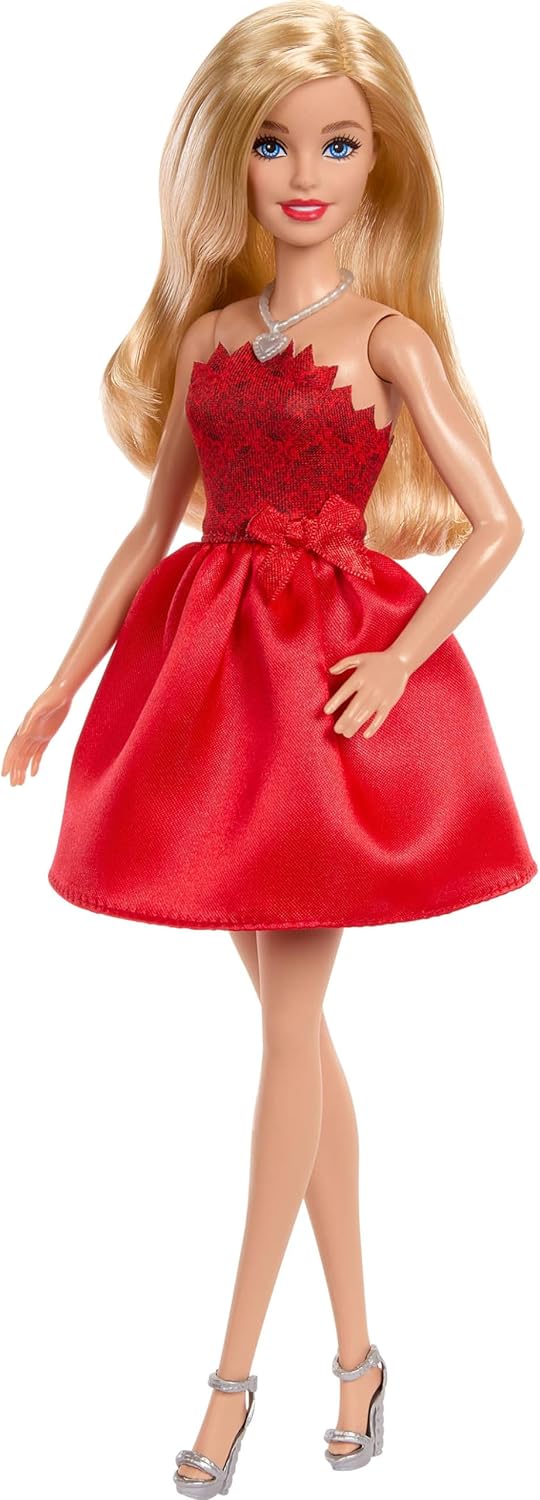 Barbie Mattel 80th Anniversary Ruby-Red Celebration Blonde Fashion Doll Wearing Red Dress with Silvery Shoes & Necklace