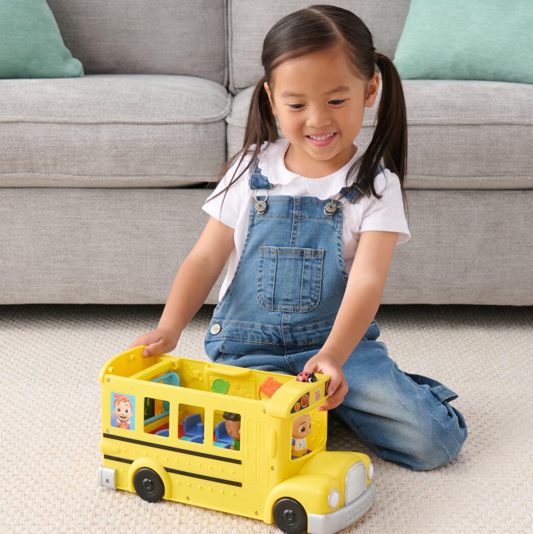 CoComelon Transforming School Time Bus - Lights and Sounds - 3 Favorite Songs - 6 Areas of Play - Removable JJ and Cody Figures - Toys for Kids and Preschoolers