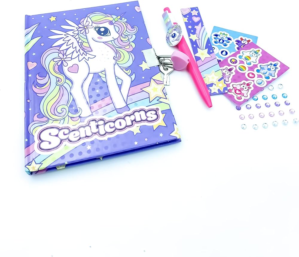 Kangaru Scenticorns Girls Diary Sweet Scented Secret Diary - Girls Journal with Lock & Key, Magical Unicorn Notebook for Kids