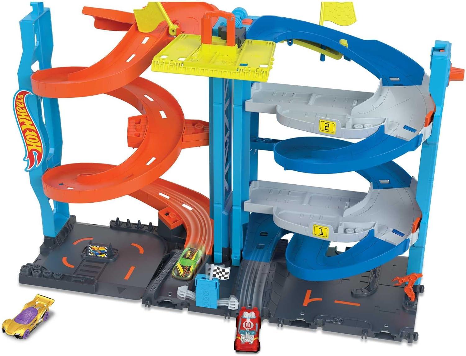 Hot Wheels City Toy Car Track Set, Transforming Race Tower, Single to Dual-Mode Racing, with 1:64 Scale Vehicle, 2 Ways to Race