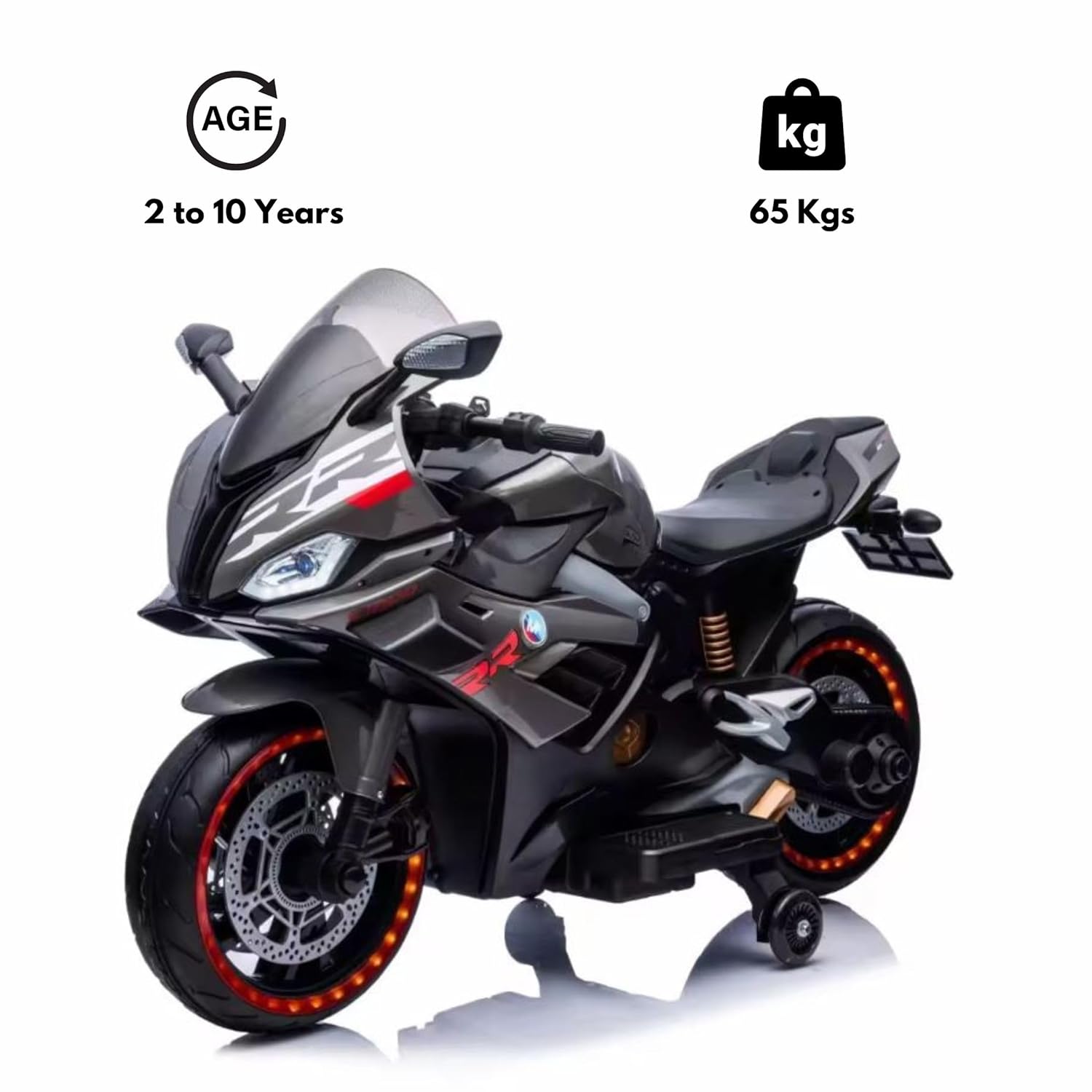 دراجة أطفال تعمل بالبطارية ١٢ فولت مزودة بإضاءة LED ومشغل MP3 وعجلات LED