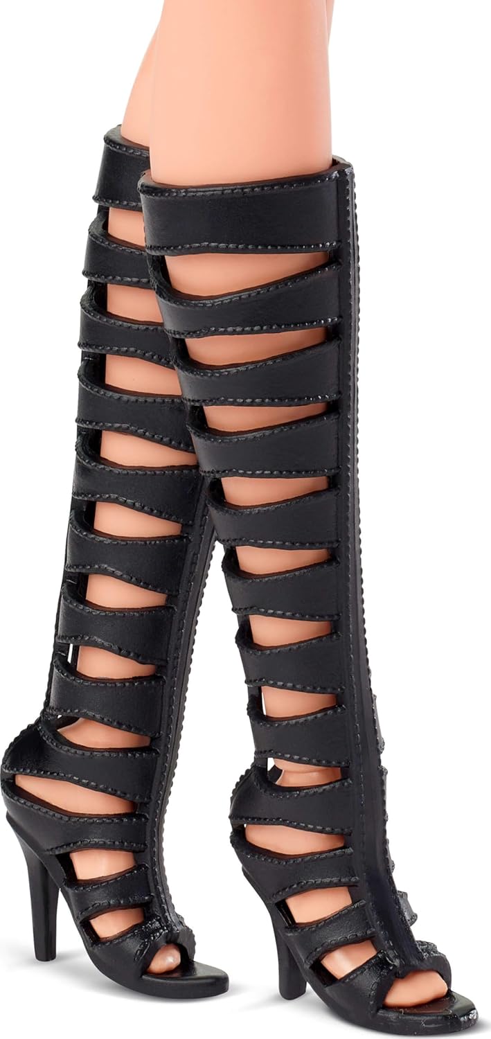 Mattel Barbie Basics Model 02 Collector Doll with Blonde Hair, Black Mini Dress & Gladiator Boots, Universal-fit Fashions, Posable Body & Swappable Doll Head