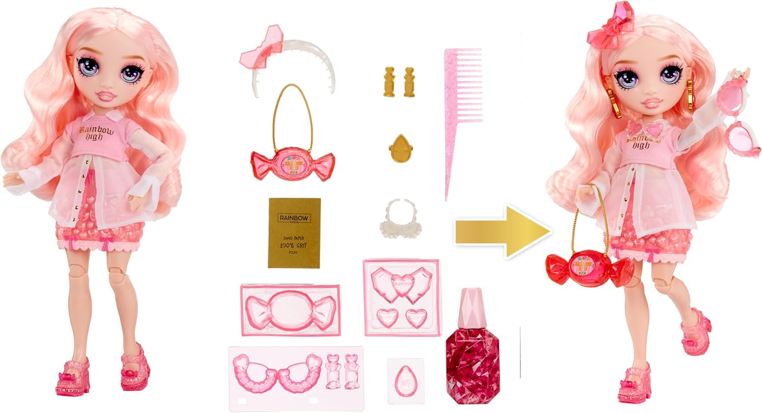 RAINBOW HIGH Creative Crystals Bella 28 cm Pink Mannequin Doll with Crystal Accessory Kit for You, Resin Game, Gift for 8+ Years, Non-Edible