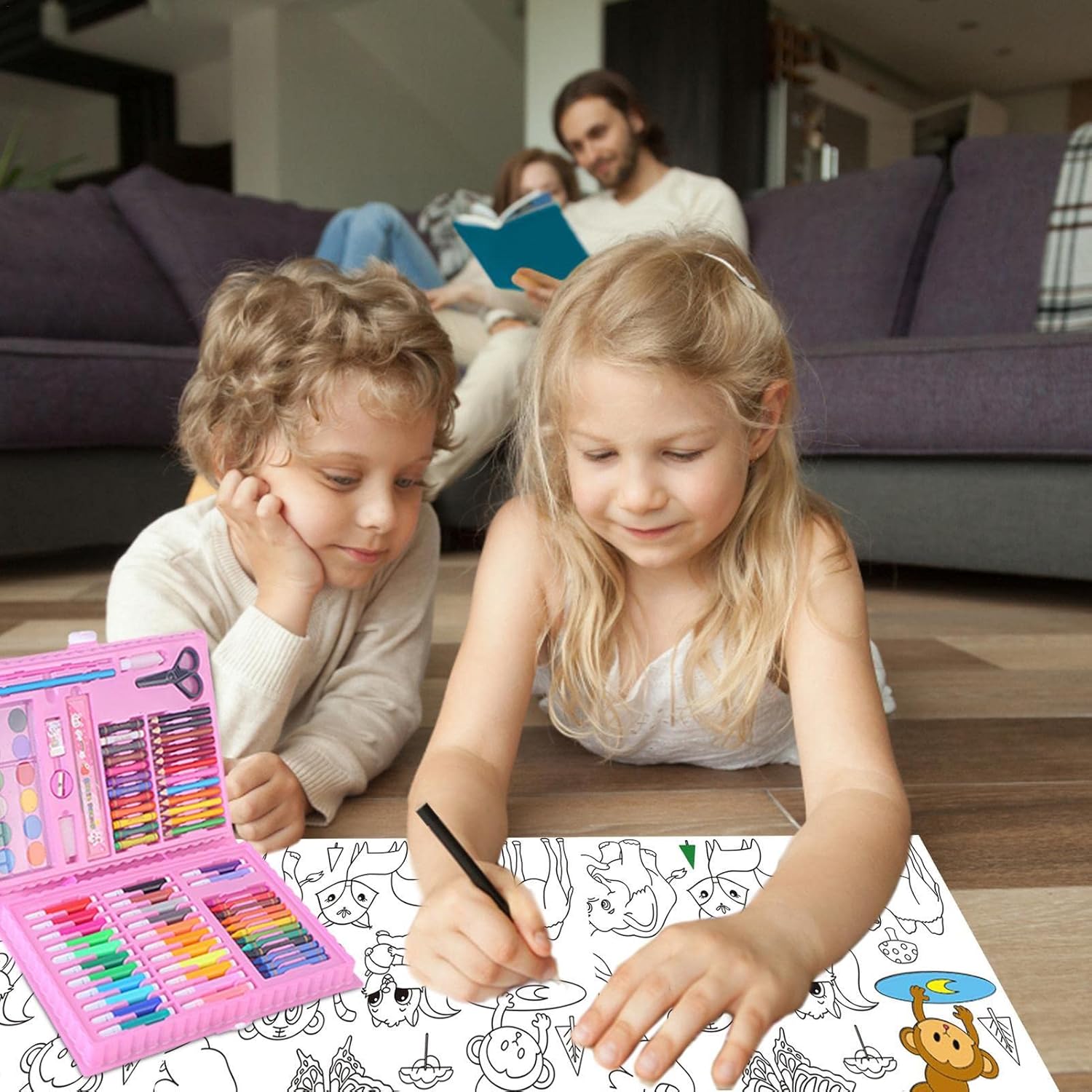 Coloring Kit 86 Pieces Double Sided Trifold Easel Art Set for Kids