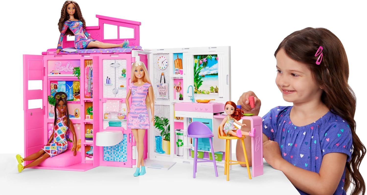 Mattel Barbie Getaway House, Doll House Playset With 4 Play Areas And 11 Decor Accessories & Doll