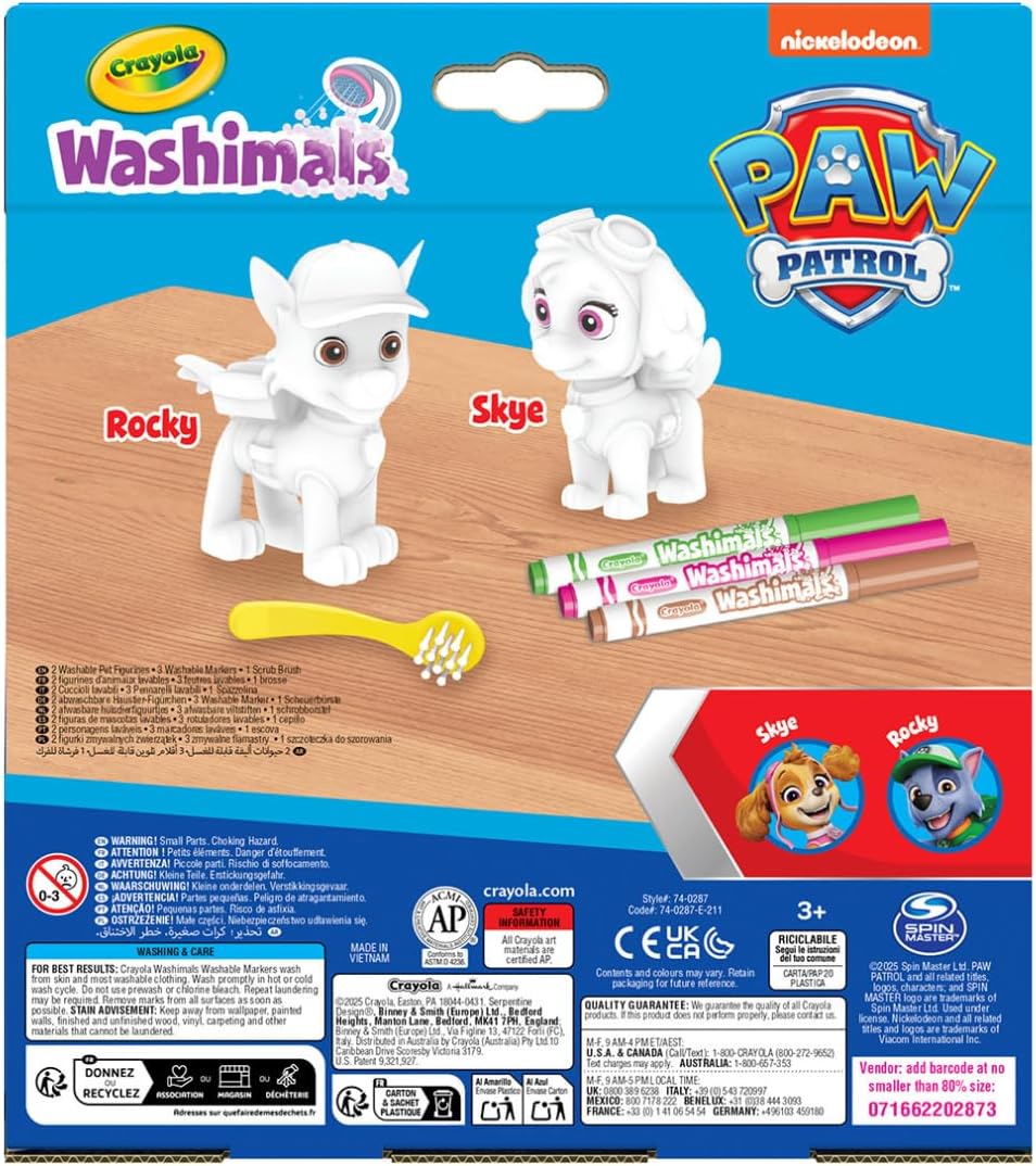 مجموعة أنشطة كرايولا واشيمالز باو باترول مع جروين و3 أقلام تلوين قابلة للغسل وفرشاة
