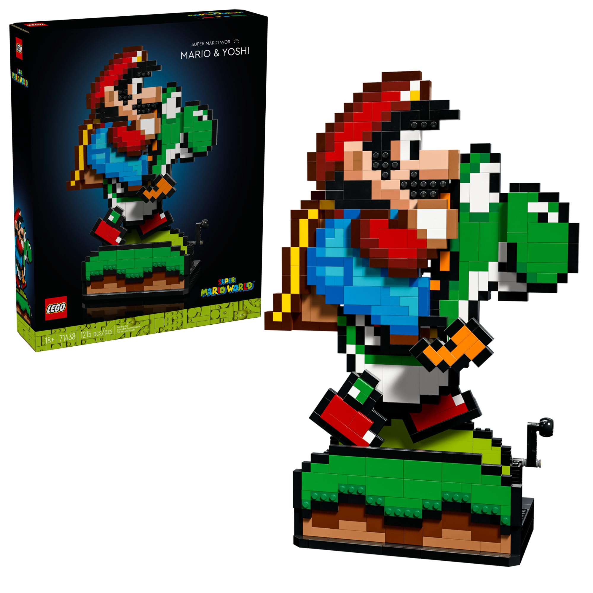 LEGO 71438 Super Mario World: Mario & Yoshi Nintendo Gift for Adult Fans, Mario Collectible Playset, Pixelated Nintendo Figures, Playful Display Model, Fun Room Décor, 71438