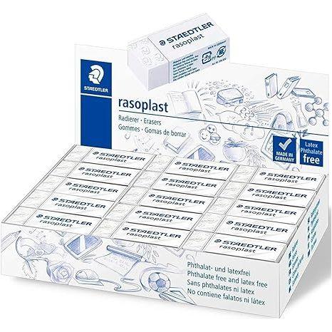Staedtler Rasoplast High Polymer White Eraser, Box of 30, 526 B30