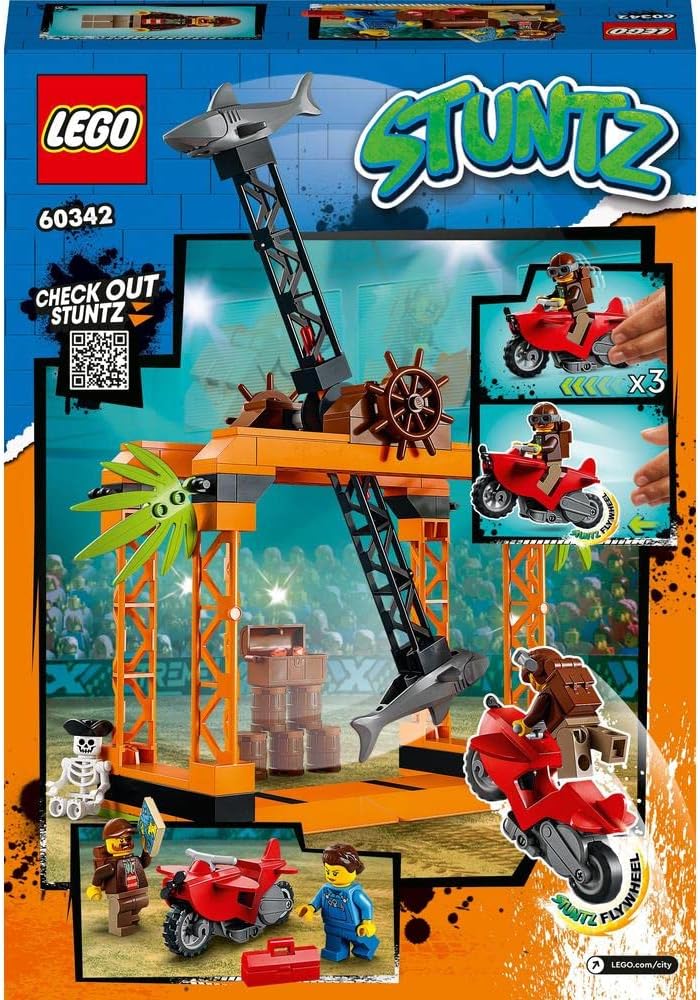 Lego City 60342 Stuntz The Shark Attack Stunt Challenge Adventure Series Toy with Flywheel Powered Stunt Bike & Racer Minifigure, Toys for Kids Years Old and Up