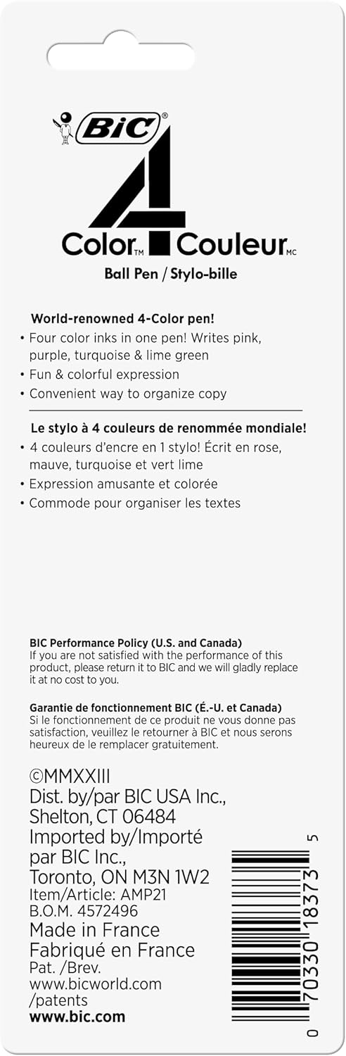 BIC 4 Color Fashion Retractable Ballpoint Pen with 1.0 mm Medium Point and Assorted Ink, 2-Count Pack