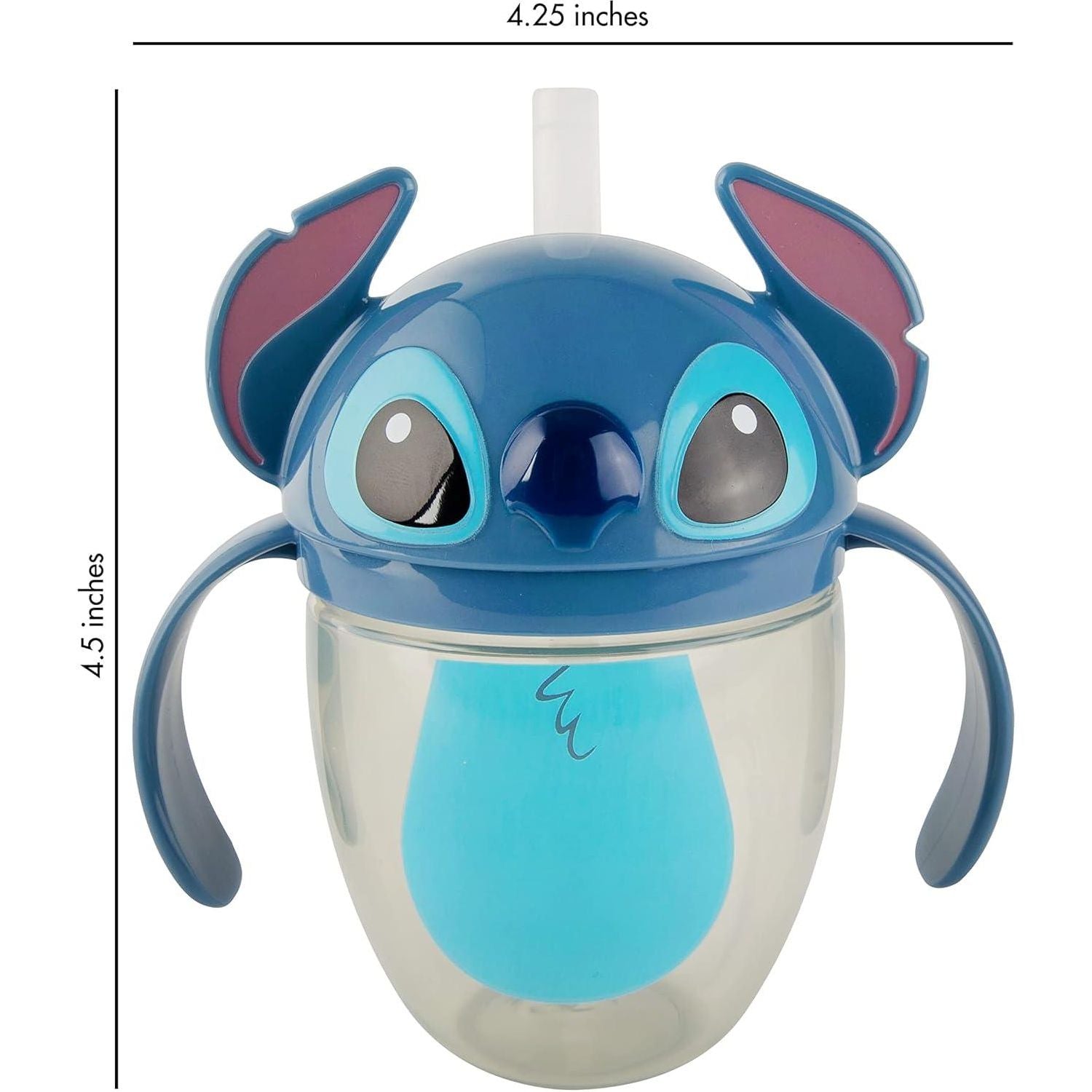 The First Years Disney Stitch Weighted Straw Cup - Spill Proof Toddler Straw Cups with Flip Top Cover - Transition Sippy Cups - Toddler Feeding Supplies - 7 Oz - Ages 6 Months and Up