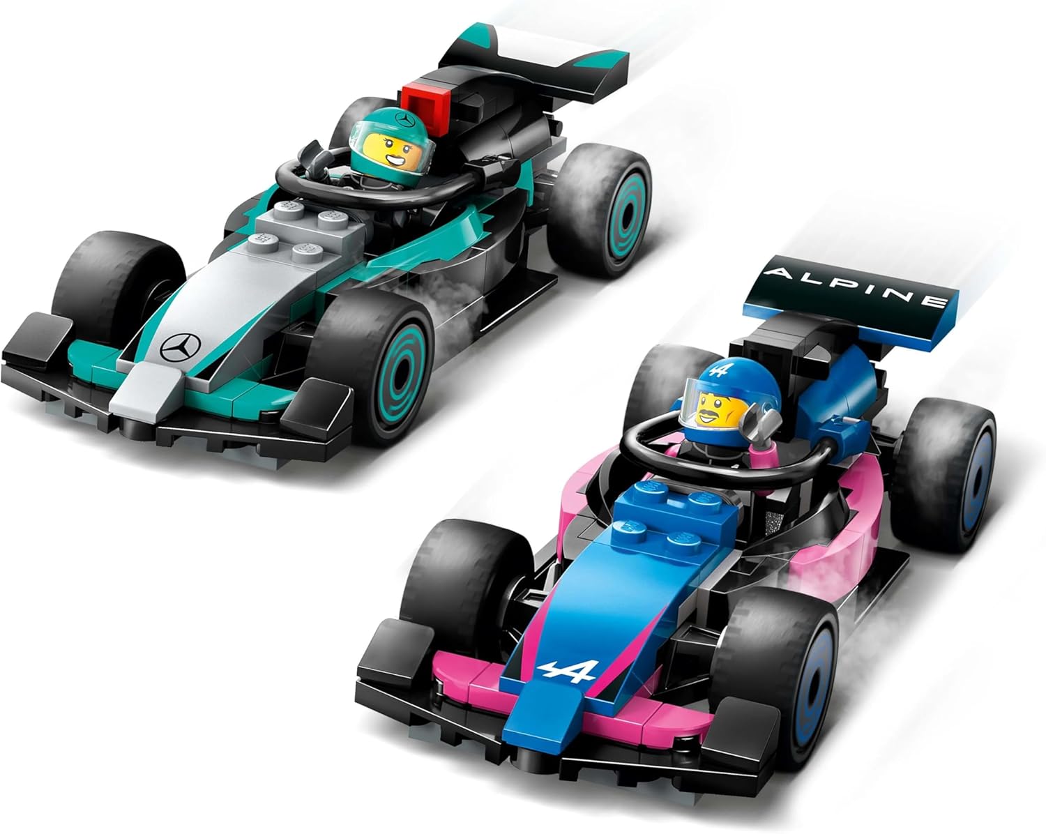 LEGO City 60444 F1 Garage & Mercedes-AMG & Alpine Cars - Toy Formula 1 Racing Vehicles Set with 2 Drivers & 4 Mechanic Minifigures