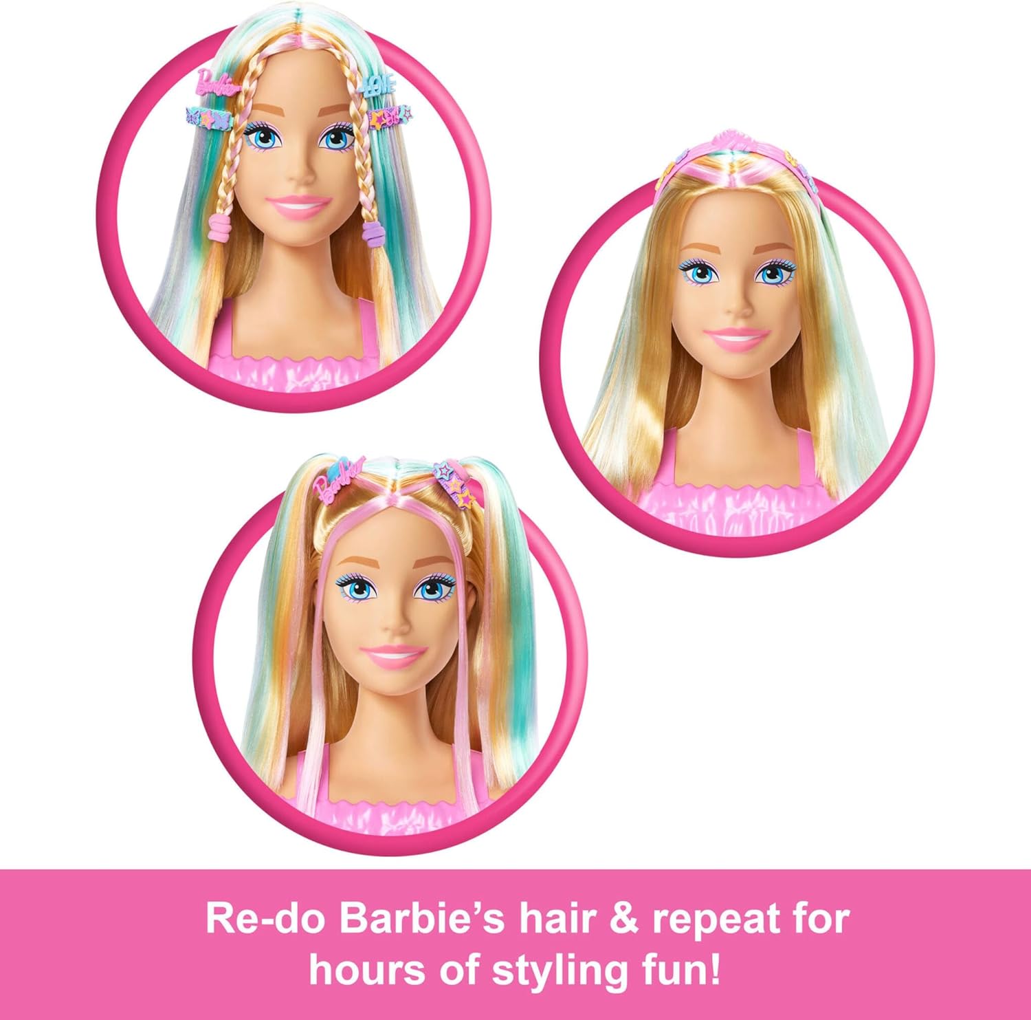 Barbie Doll Styling Head, Blonde Hair with 20+ Hair Styling Accessories Including Star & Butterfly Color Change Hair Clips