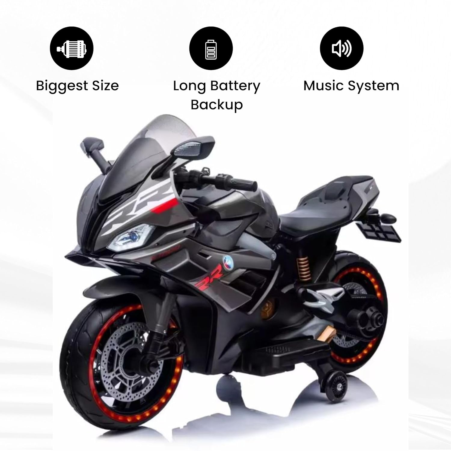 دراجة أطفال تعمل بالبطارية ١٢ فولت مزودة بإضاءة LED ومشغل MP3 وعجلات LED