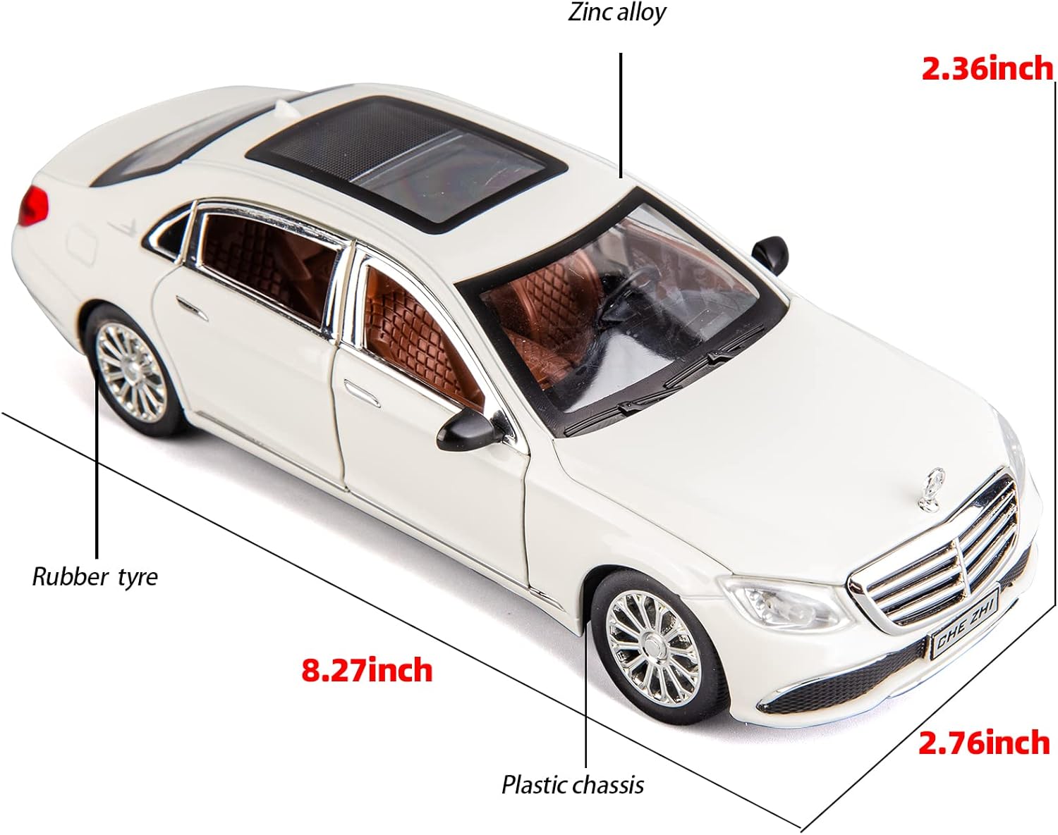 CHE ZHI Toy Car Diecast 1:24 Scale Mercedes Benz Toy Car Alloy - White