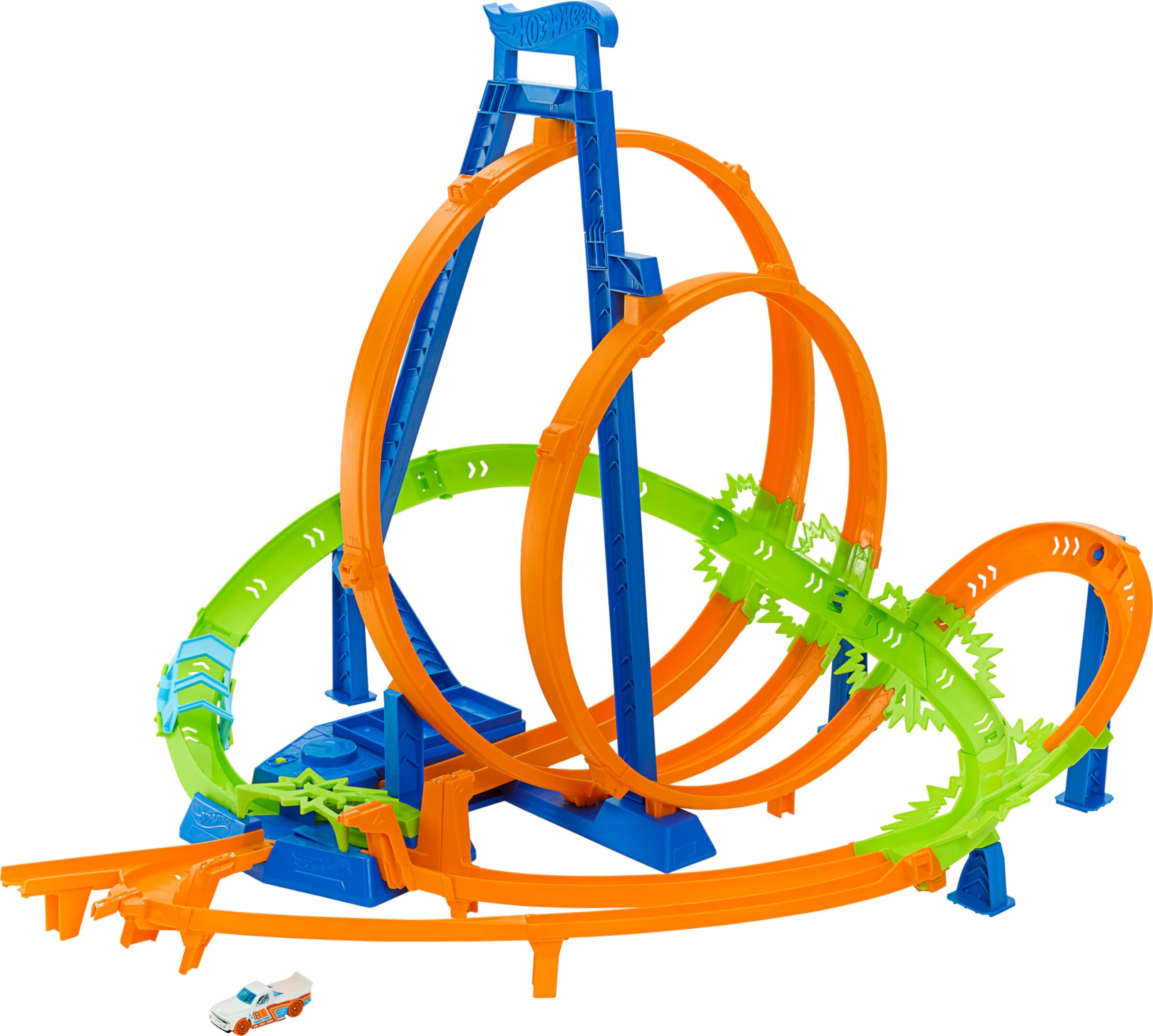 Hot Wheels Track Set, Epic Crash Dash with 5 Crash Zones, Motorized Booster and 1 Hot Wheels 1:64 Scale Toy Car, Easy Storage