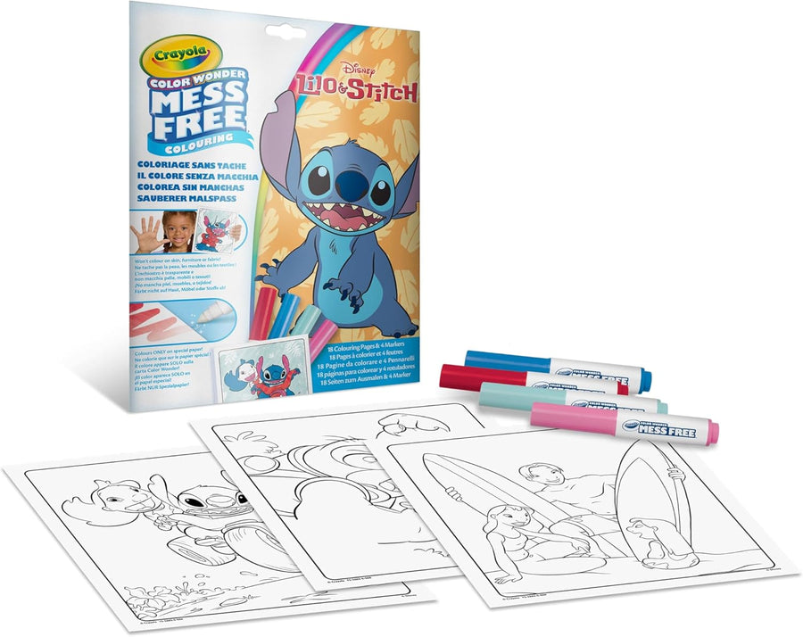Crayola Color Wonder, Coloring Kit with 18 Colouring Pages and 4 Stain Resistant Felt-Tip Pens, Lilo & Stitch Theme